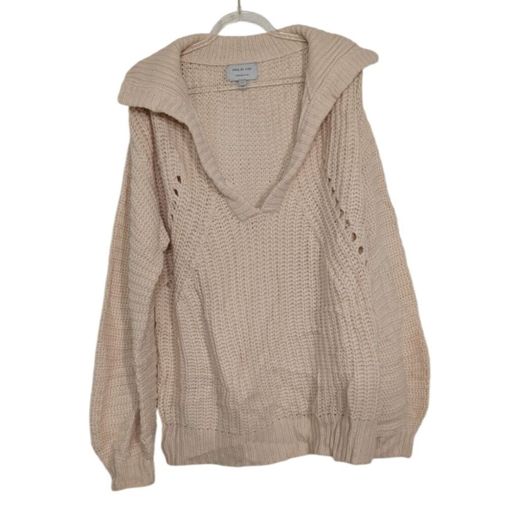 Uniq by Litz Ribbed V Neck Sweater Womens Size Medium/Large Cream Oversized Knit